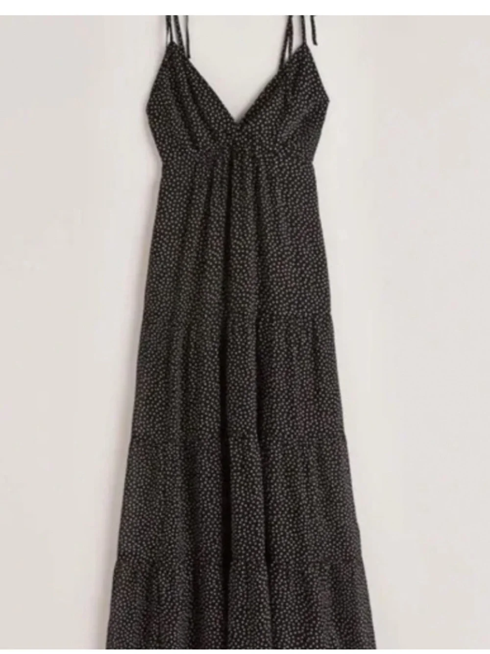 Abercrombie & Fitch V Neck Tiered Black Polka Dot Maxi Dress with Tie Straps